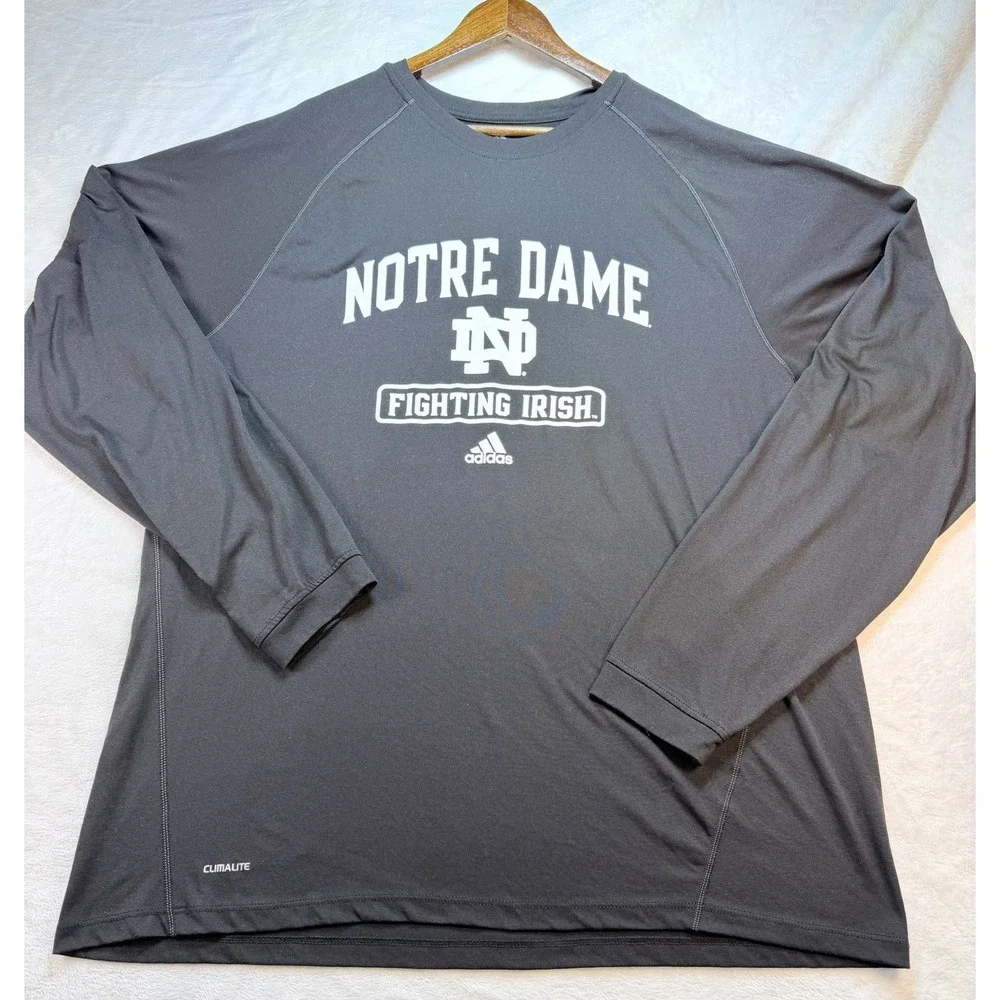 Adidas Climalite Notre Dame Fighting Irish Long Sleeve Shirt Black Mens 2XL NCAA